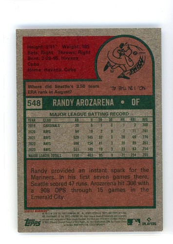 2024 Topps Heritage High Number RANDY AROZARENA #548 Mini SP - Picture 2 of 2