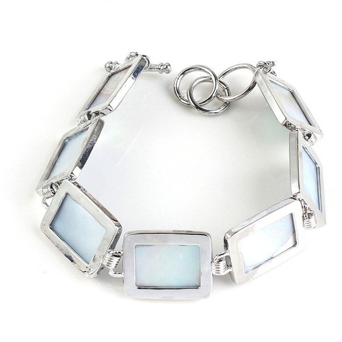 Rectangle Handmade Natural Rainbow Abalone shell Gemstone Silver Cham Bracelets - Picture 4 of 4