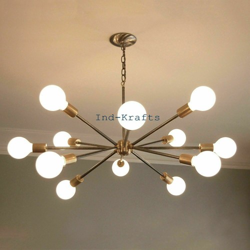 Candelabro de techo italiano de mediados de siglo 12 luces latón antiguo 1950 estilo Sputnik - Imagen 2 de 3