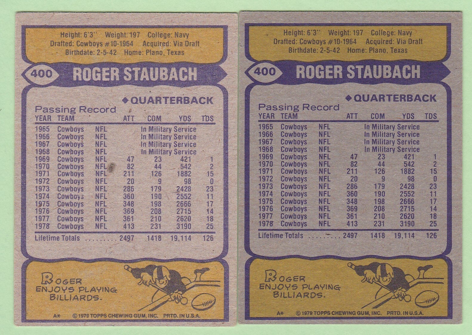 1979 TOPPS #400 ROGER STAUBACH COWBOYS CREAM BACK  ULTRA RARE       B