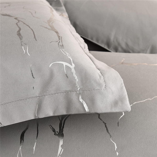 Silver Metallic Marble Comforter Set Queen Size Glitter Bedding Set, Grey/Silver - Picture 7 of 9