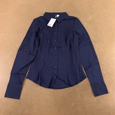 H&M Divided Women's Small Navy Cotton Poplin Long Sleeve Button Front Shirt NWT