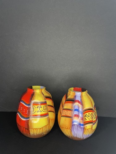 2er Set! Lulli Luca handbemalte Keramik signiert Made in Peru 5" Vasen - Bild 3 von 6