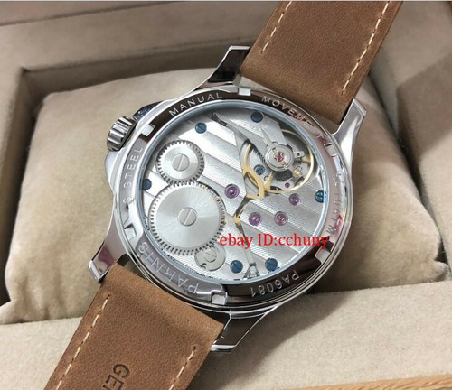 44mm esfera café parnis marcas naranjas cristal zafiro 6497 mano cuerda reloj para hombre - Imagen 5 de 6