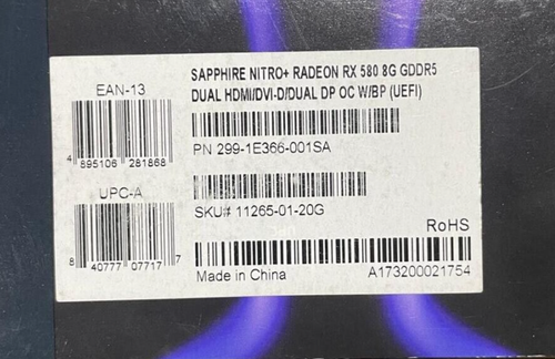 Sapphire 11265-01-20G Radeon NITRO+ Rx 580 8GB GDDR5 Dual HDMI/ DVI-D/ Dual DP - Picture 9 of 9