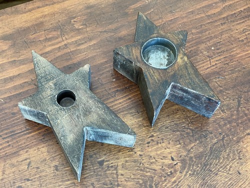 Juego de 2 candelabros cónicos de madera hechos a mano y luz de té, chic de granja, rústico - Imagen 3 de 4