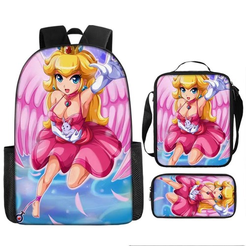 Princess Peach Super Mario 3PCS Backpack Set Kid Schoolbag Crossbody Bag Pen Bag - Picture 5 of 21