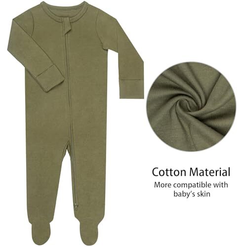 Footed Long Sleeve Baby Pajamas with Zipper Cotton Infant Sleepers Army Green... - Picture 4 of 6