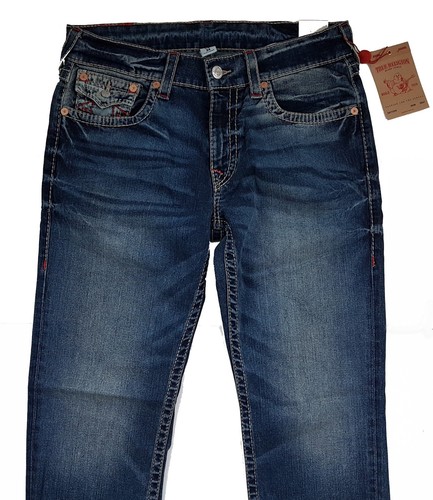 $395 Authentic Rare TRUE RELIGION Men's Logo Classic Slim Leg Dark Denim Jeans - Picture 7 of 10