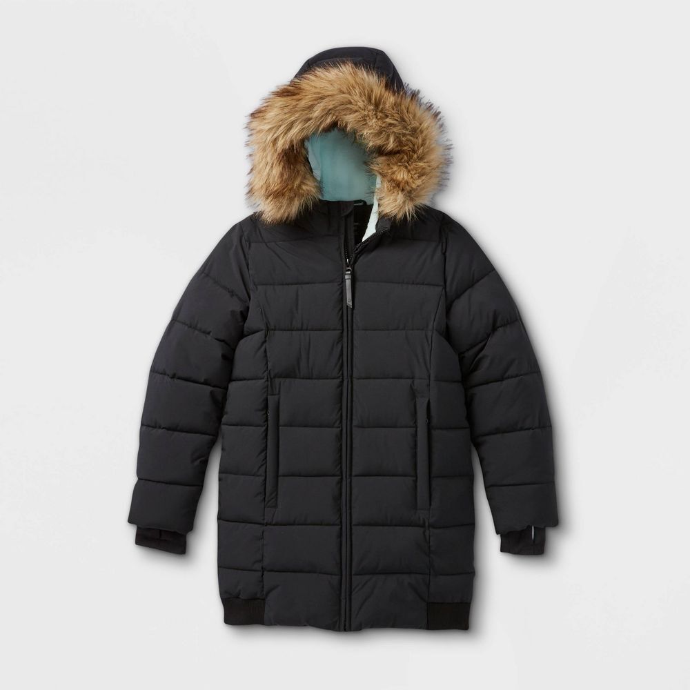 Girls Mid-Length Puffer Jacket - All in Motion Black XL