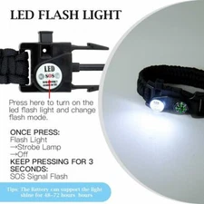 Paracord Survival Bracelet Fire Starter, Compass Whistle SOS Led Light USA SHIP