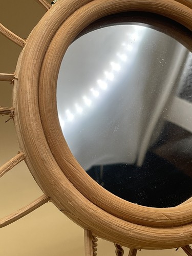 Vintage Boho Rattan round framed mirror natural wood 10”- 3.5”mirror Vietnam - Picture 5 of 16