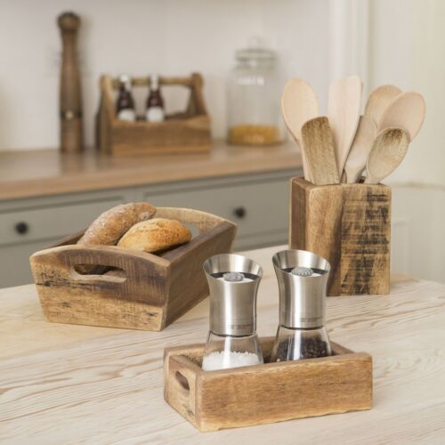 Personalised Wood Nordic Mini Table Storage Engraved Condiment Salt Pepper Crate - Picture 3 of 3