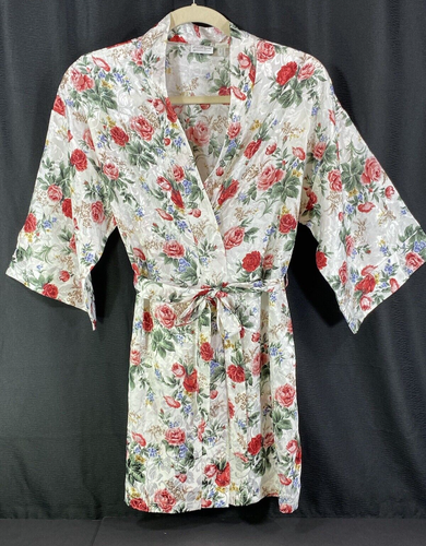 Kathryn weiß Blumen Morgenmantel Damen L Crossover zum Binden knielang romantisch feminin - Bild 10 von 20