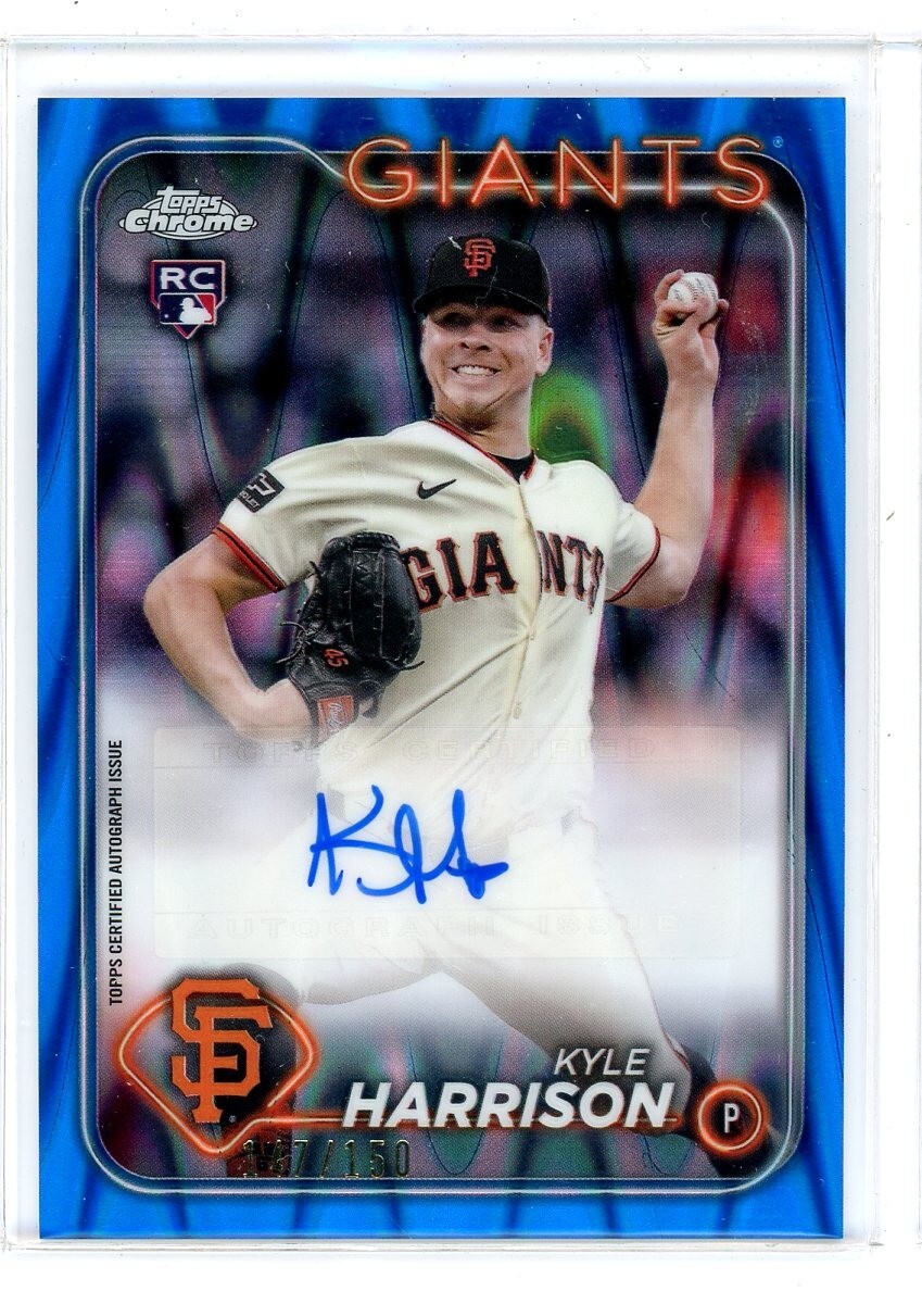 2024 Topps Chrome Update Kyle Harrison Blue Refractor Auto #147/150 (RC)