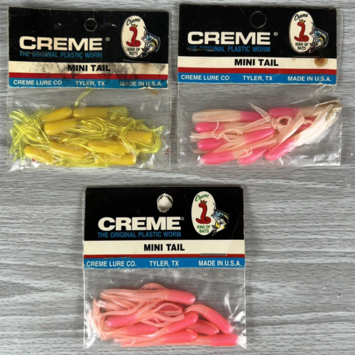 Creme Mini Tail Lot Yellow & Pink Soft Bait Tube Fish Lure Vintage Fishing Lot