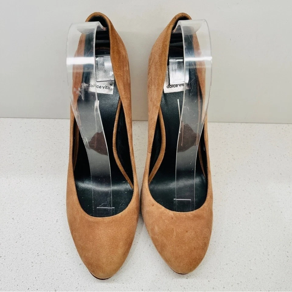 DV Dolce Vita Rosetta Pump Heels Shoes Taupe Tan Genuine Leather Suede Sz  8.5 Foto 4 de 4