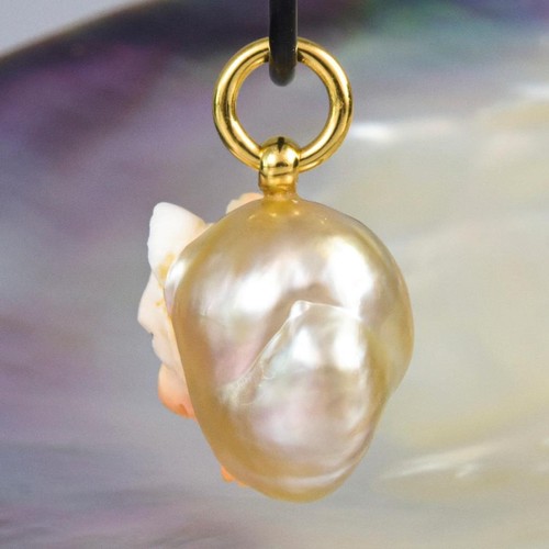 Cat IN Süd See Perle Anhänger Geschnitzter Aprikose Shell Vermeil Sterling 8.31g - Bild 9 von 14