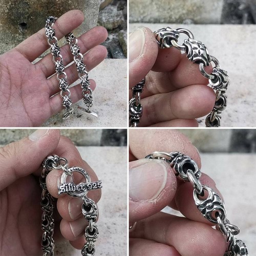 925 Sterling Silver Cross Link Bracelet Mens Rock Chain Punk Jewellery TA226C - Picture 10 of 21
