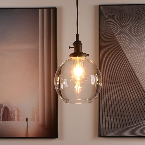 PATHSON Industrial Pendant Light Lamp Globe Round Glass Shade for Kitchen Island - Picture 4 of 12