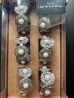 Tahari Home Collection Circle Silver wires and Beaded Napkin Ring Set of 6 NEW