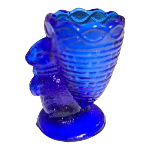 Conejo de Pascua de vidrio azul cobalto vintage con cesta soporte para palillo de dientes taza huevo - Imagen 7 de 21