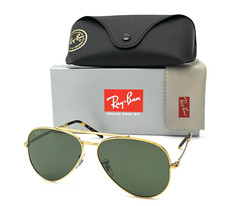 RAY-BAN Sunglasses NEW AVIATOR RB 3625 9196/31 58-14 Gold Frames Grey-Green Lens