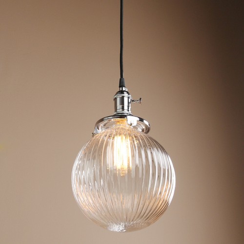 Vintage Industrial Ribbed Grain Glass Ceiling Pendant Light Loft Hanging Lamp - Picture 13 of 27