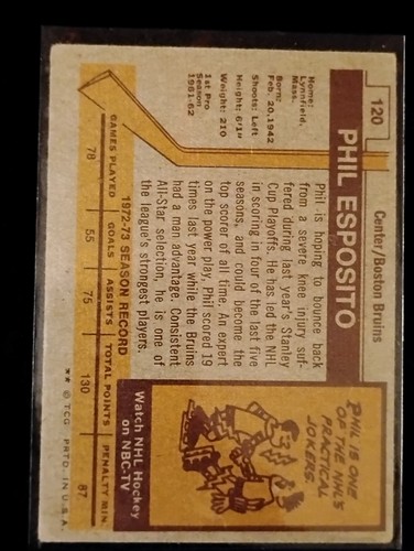 1973-74 Topps - Phil Esposito #120 - Picture 2 of 2