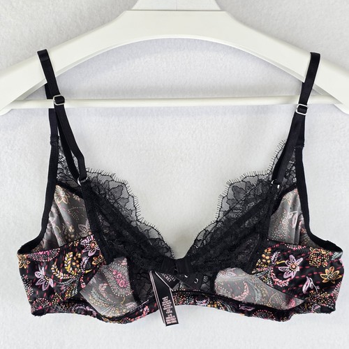 Victorias Secret Sz L Sexy Satin Eyelash Lace Trim Triangle Bralette Bra Paisley - Picture 3 of 20