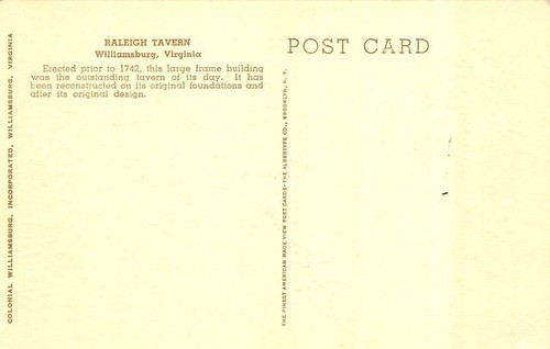 WILLIAMSBURG, Virginia VA RALEIGH TAVERN & APOLLO ROOM *2* Albertype Postcards - Picture 4 of 5