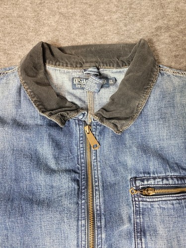 Giacca vintage Polo Ralph Lauren uomo taglia 2XL blu denim projet colletto velluto a coste - Foto 4 di 11