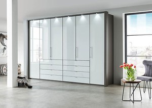 HIGH END GERMAN 100CM WARDROBE BEDROOM GREY GRAPHITE WHITE GLASS FITTED FREE | eBay