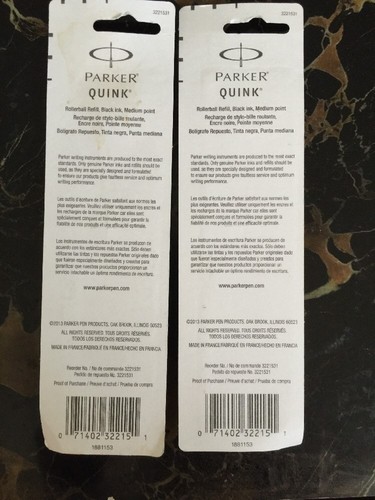2 Pk= 4 Parker Quink Ink Refill Cartridges for Rollerball Pens, M Point, Black - Picture 5 of 7