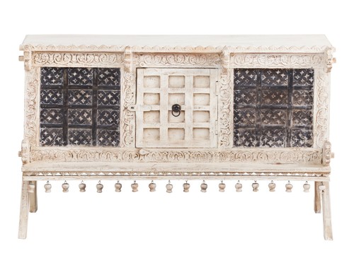 Kommode Damchaya 105 cm massiv Holz vintage indisches Sideboard Boho geschnitzt - Bild 9 von 9