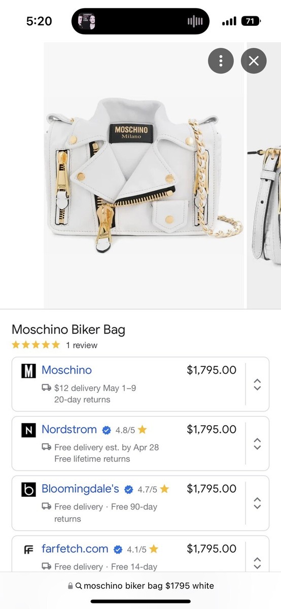 MOSCHINO Biker Jacket White Leather Crossbody Bag. NWT