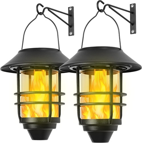 2 Pack Security Solar Hanging Lanterns Outdoor, Solar Wall Lights Outdoor, Solar - Picture 2 of 7