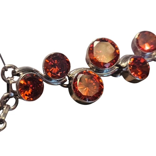 .925 Silver Orange Topaz Toggle Bracelet 7.5 Inch Bezel Set New With Tag - Afbeelding 2 van 9