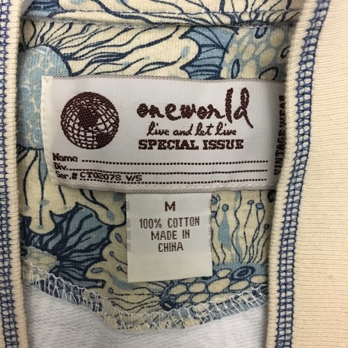 One World Hooded Sweatshirt Pullover Drawstring Hoodie Peacock Feathers Cotton M - Picture 6 of 12