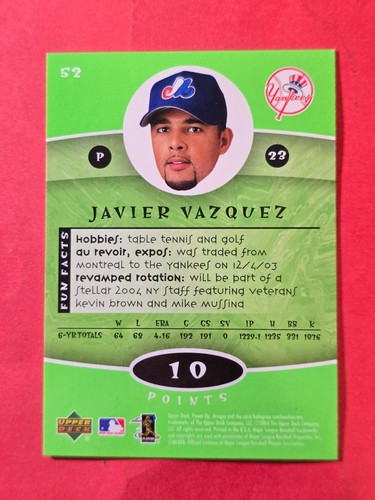 2004 Upper Deck Power Up #52 Javier Vazquez, cd1 - Picture 2 of 3