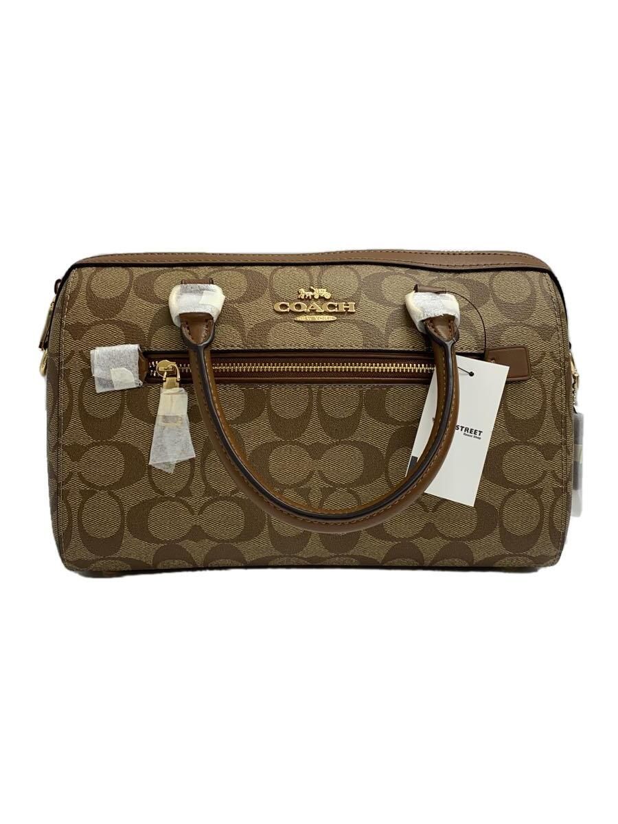 COACH Rowan Satchel in Beige Signature Leather with Brown Accents - Pre-Owned-image