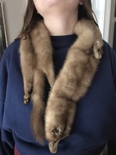 Three 3 Mink Pelt Fur Shawl Collar Wrap 46" Vintage