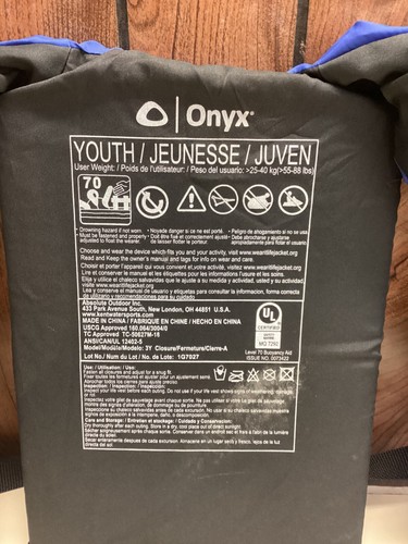 Chaleco Salvavidas Universal de Uso General Onyx, Azul Aprobado por USCG Talla Juvenil - Imagen 4 de 9