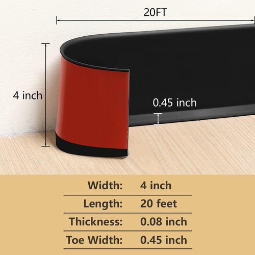 Vinyl Wall Base Baseboard Molding Trim 4"x 20FT Flexible Self Adhesive Black - Picture 2 of 7