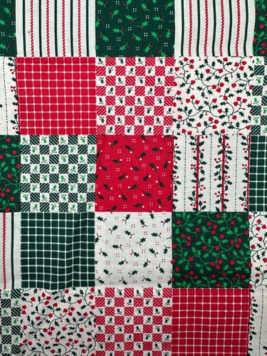 Fabric Traditions Holly Leaves Patchwork Check Allover Print Fabric Remnant - Picture 1 of 15