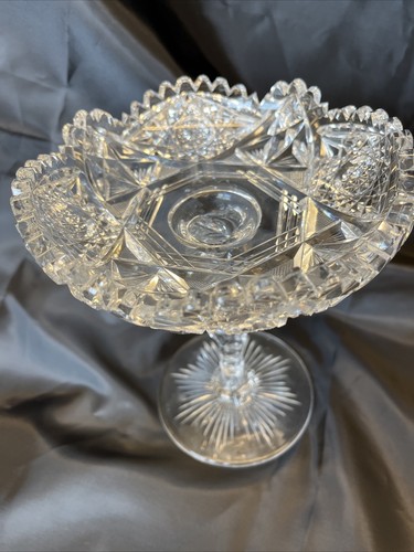 Hawkes ABP American Brilliant Cut Glass Tall Compote Bon Bon Twist Stem 4C - Picture 5 of 11