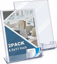 Acrylic Sign Holder with Business Card Holder, 8.5 X 11 Clear Brochure Display S