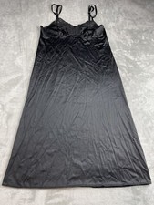 Vassarette Black Full Slip Shiny Silky 100 Nylon Lace Trim Womens Size 34 / 26
