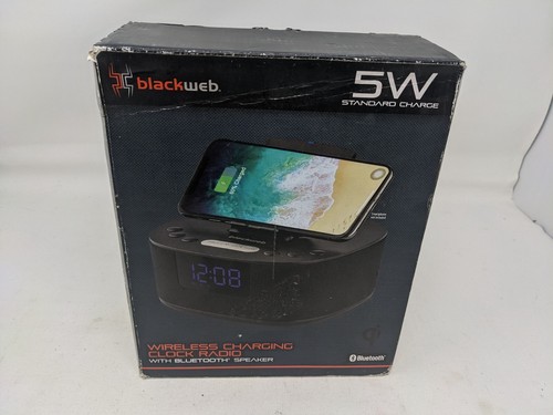 Blackweb Wireless Charging Clock Radio w/ Bluetooth Speaker AUX BWD19AAA08 (01)