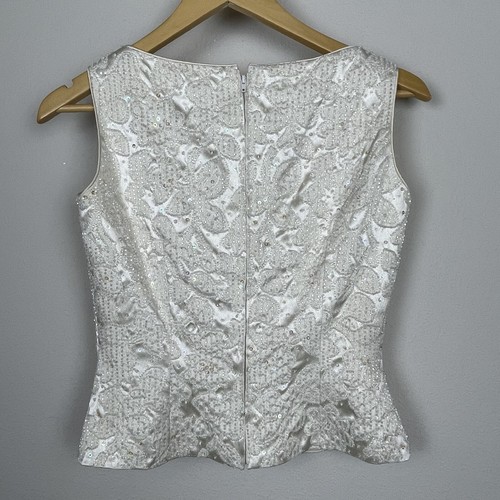 Kayunger New York Vintage Beaded Y2K Top Size 4 Ivory Fairycore Ethereal Sleevel - Picture 5 of 7